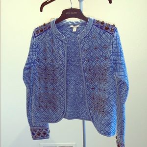 Zara Trafafaluc blue quilted embellished jacket